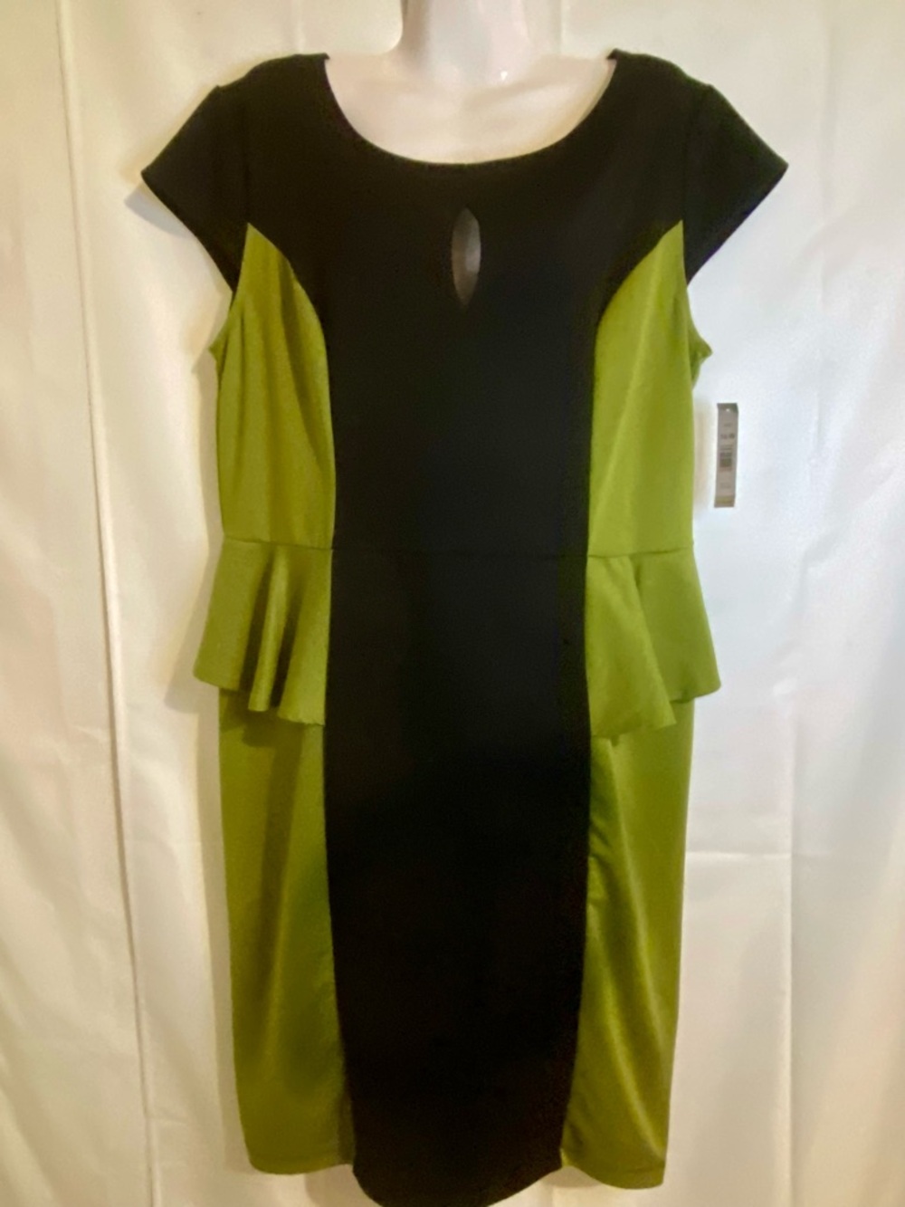 AA Studio Black and Olive Green Peplum Midi Dress